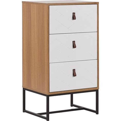 Cassettiera Legno Chiaro Gambe in Metallo Bianco Portaoggetti 91 x 49 cm