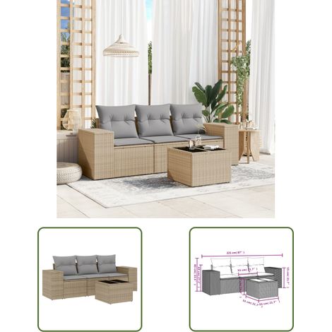 The Living Store Salon de jardin avec coussins 4 pcs beige résine tressée - Ensemble Salon De Jardin - Meuble De Jardin - Résine Tressée - Rotin Synthétique - Mobilier D'extérieur (1/3)
