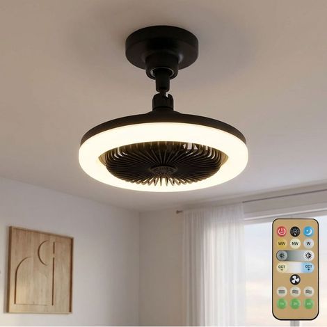 Deckenventilator-Deckenleuchte Esszimmer Metall LED Dimmer Schwarz D 25,8 cm (1/5)