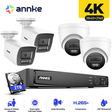 ANNKE 4K 16ch Sistema de cámaras de seguridad 4 bullet y 4 tower exterior visión nocturna acceso remoto,2TB HDD (1/5)