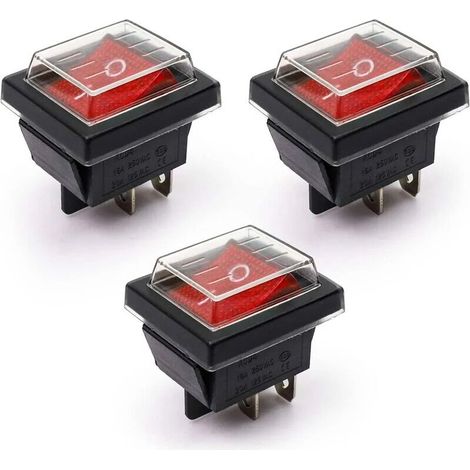 Interrupteur à bascule rouge marche/arrêt avec couvercle étanche, 16 A/250 V (1/5)