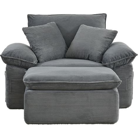 Poltrona modulare da pavimento con poggiapiedi in tessuto grigio chiaro senza montaggio MODENUIT (1/5)
