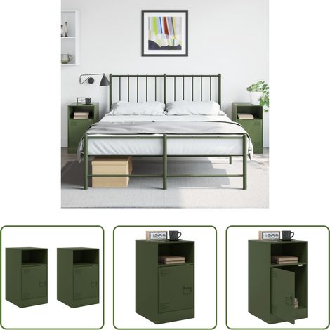 vidaXL Tables de chevet 2 pcs vert olive 34,5x39x62 cm acier (1/5)