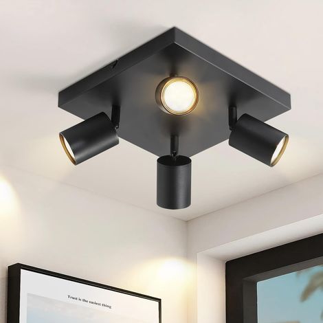 GBLY LED Deckenleuchte Schwarz Deckenstrahler: GU10 Deckenlampe Spots 4 Flammig 330°Schwenkbar Deckenspots Industrial Wandstrahler Modern Flurlampe für Wohnzimmer Schlafzimmer Küche Ohne Leuchtmittel