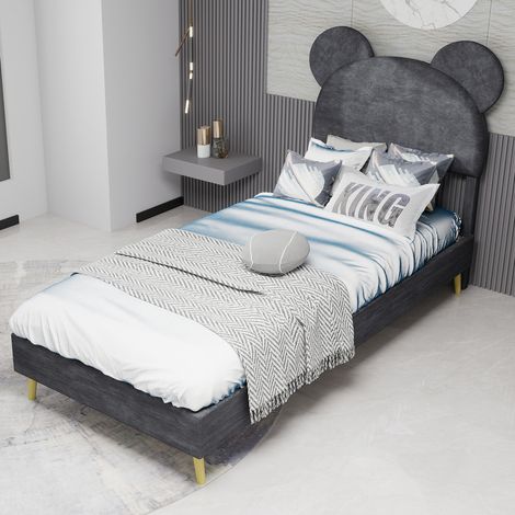 CHICFURN lit plateforme beige 140 x 200 cm style moderne en tissu et métal (1/5)