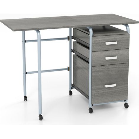 Escritorio plegable con 3 cajones 105 x 50 x 74 cm compacto y fácil de mover diseño moderno en MDF gris 200017218