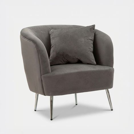 Samt-Polstersessel mit Kissen und Metallbeinen Silvery (1/5)
