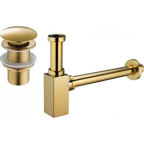 Mexen semi sifone per lavabo quadrato con tappo clic-clac, senza troppopieno, dorato - 7991060-50 (1/3)