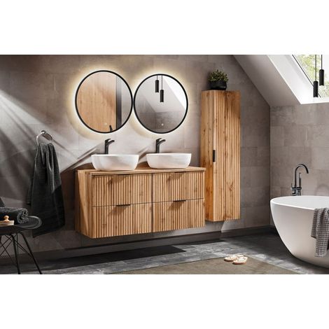 Ensemble complet salle de bain meuble double vasques à poser 120 cm + 3 éléments - Georgia Oak - Livraison gratuite