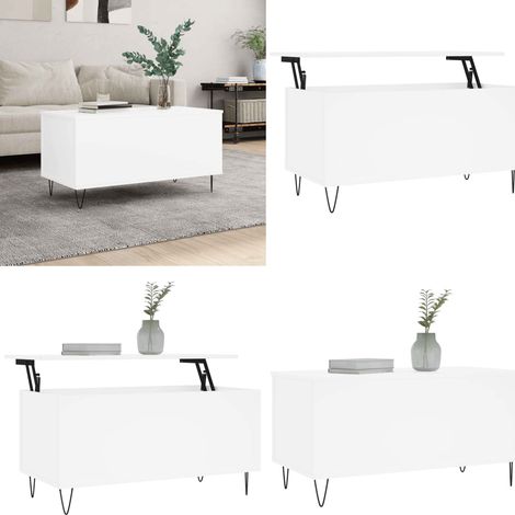 Couchtisch Weiß 90x44,5x45 cm Holzwerkstoff - Eleganter Couchtisch - Wohnzimmerstil - Weißer Couchtisch - Stauraum Im Couchtisch - Höhenverstellbarer Couchtisch - Home & Living (1/5)