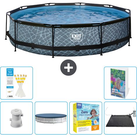 Exit Pool Rund - Steinoptik - 360x76 cm - 7-teilig S234