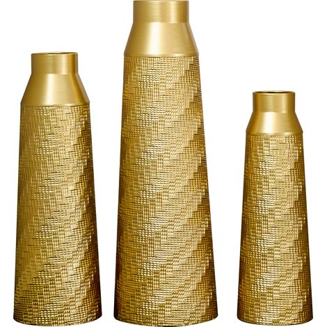 Set de 3 vases en métal doré à texture unique, pour décoration intérieure (1/5)