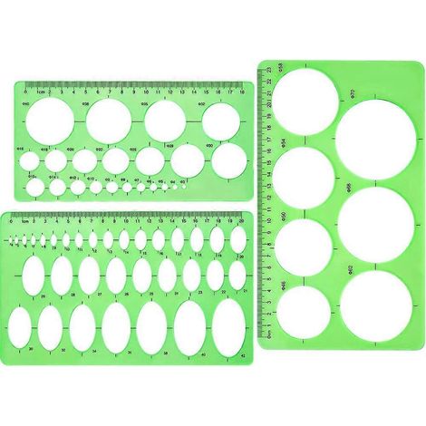 Set mit 3 runden und ovalen Kunststoffschablonen für Büro und Schule (1/5)