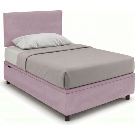 Letto 1 Piazza e Mezza Contenitore Imbottito 120x200 cm Microfibra Glicine Boxmax Testata Flat (1/5)
