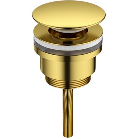 Bonde de lavabo universelle à clapet — Compatible avec les lavabos avec ou sans trop-plein — Bonde à bouton-poussoir — Doré
