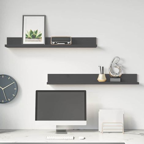 vidaXL Estantes de pared 2 uds madera maciza de pino gris 80x11x9 cm (1/5)
