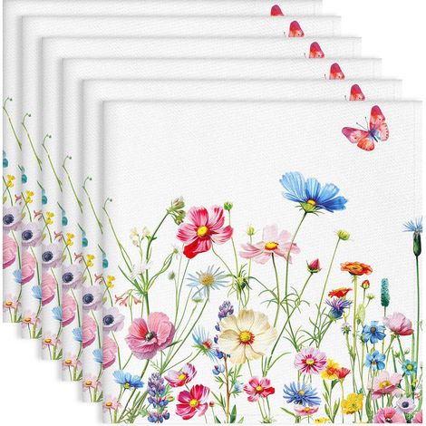 Serviettes de Fleurs Sauvages Table Lot de 6, Serviettes en Tissu 100% Coton Doux et Confortable Réutilisables Serviettes pour Le Dîner en Famille Mariage Cocktail Cuisine(45cm×45cm) (1/5)