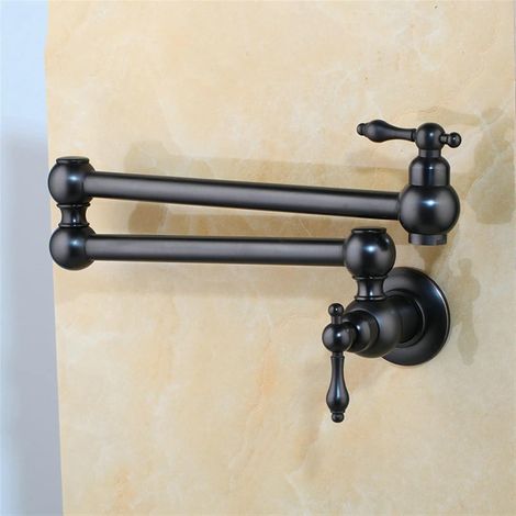 Robinet de remplissage de pot Nickel Brush Rotated Bathtub Basin Évier mélangeur Tap Paint Noir Paint Solie en laiton Évier de cuisine Puffeuse mural Pot Pot Robinet Robinet pliant ( Color : Black Pai (1/5)