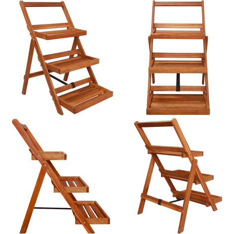 Support de jardinière à 3 niveaux 50x63x80 cm Acacia solide - Support Plante - Support Fleur - Étagère Plante - Meuble Jardin - Rangement Extérieur - Home & Living (1/5)