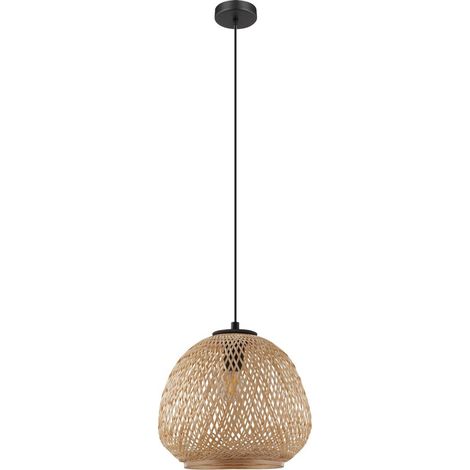 Lámpara colgante Eglo Dembleby Forma Cónica Ø 32 cm. Salón, cocina y comedor. Estilo retro y vintage. Acero y Madera. Color negro y natural
