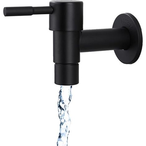 Grifo de lavabo de acero inoxidable negro para cocina, baño o jardín - Montaje en pared (1/5)