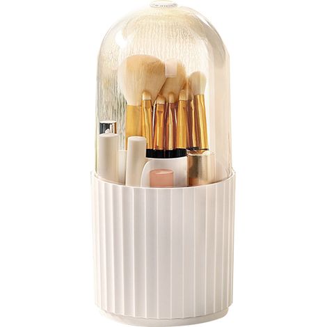 Porte-pinceaux de maquillage anti-poussière 360° rotatif, grande capacité 5 compartiments, boîte de rangement à rayures pour maison (1/5)