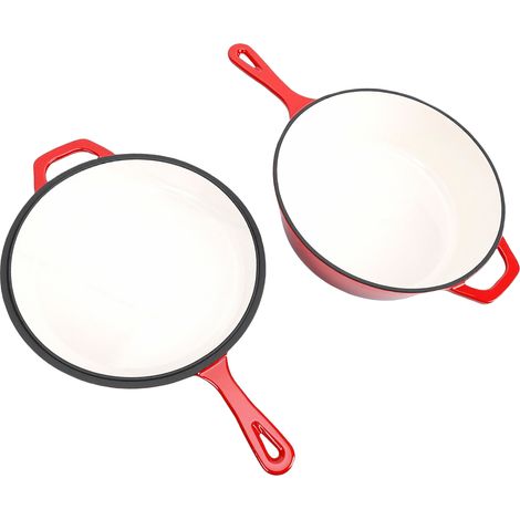 Poêle en fonte avec couvercle multifonctionnelle 4QT, poêle ronde 2 en 1 de grande capacité pour plusieurs cuisinières