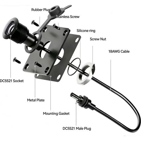 MINI power adapter waterproof aluminum wall socket wiring module 5521 female to DC male straight connector (1/4)