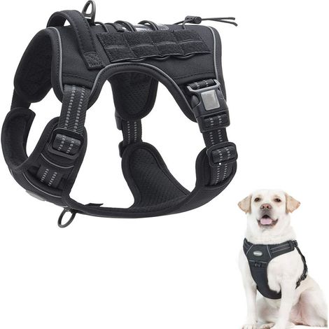 Harnais pour chien sans traction,Harnais tactique pour chien,Harnais pour Chien,réglable, respirant,(XL-noir) (1/5)