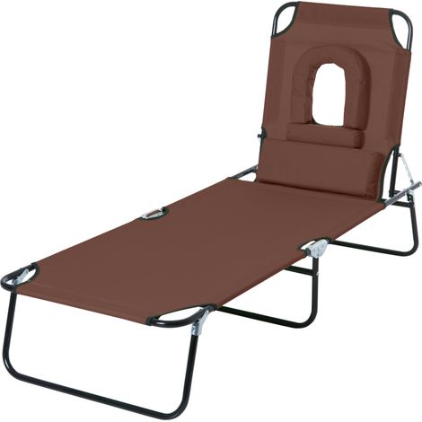 Bain de Soleil Pliable transat inclinable 4 Positions Chaise Longue 3 Coussins fournis Marron