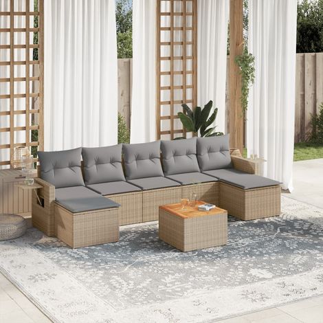 vidaXL Set Divano da Giardino 8 pz con Cuscini Beige Misto Polyrattan (1/3)