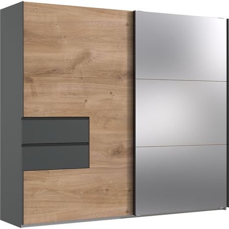 Kleiderschrank mit Spiegeltür, 250 cm breit, Eiche mit graphit PORTOFINO-43 (1/5)
