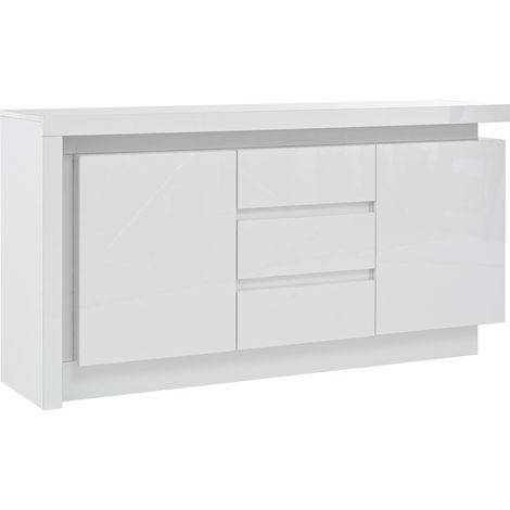 Credenza bianca lucida con LED 140 x 35 x 72 cm, 2 ante e 3 cassetti HOMVRA (1/5)