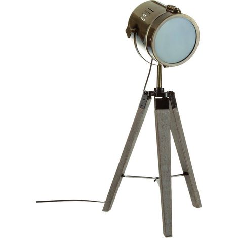 Atmosphera – Lampe de chevet projecteur en métal bronze et bois – Hauteur 68 cm – Pivotante 360° – Compatible ampoule E14 jusqu'à 25W (1/9)