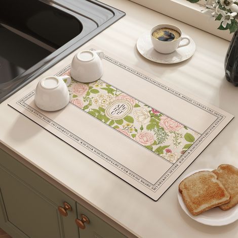 Tapis absorbant et antidérapant pour cuisine – Tapis d’égouttement lavable, résistant aux taches et isolant thermique pour plan de travail (Modèle « Mer de fleurs », carré 50 × 80 cm)-lsw