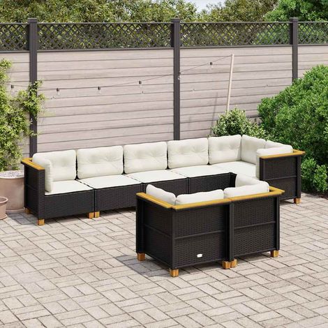 vidaXL Salon de jardin 8 pcs avec coussins noir résine tressée (1/5)