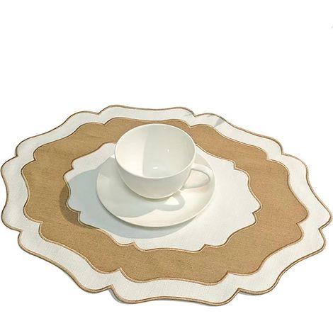 Set de table festonné en lin - Infroissable et lavable en machine - pour cuisine de style campagnard (1/5)
