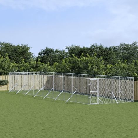 Outdoor Dog Kennel Silver 4x16x2 m Galvanised Steel vidaXL