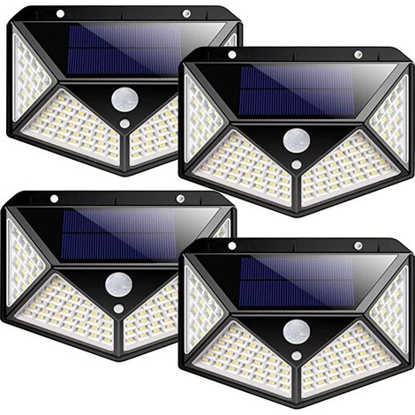 Lampes solaires d'extérieur 100 LED avec réflecteur et 3 modes d'éclairage, appliques murales à détecteur de mouvement, appliques murales solaires étanches IP65 pour éclairage de terrasse de jardin (1/4)