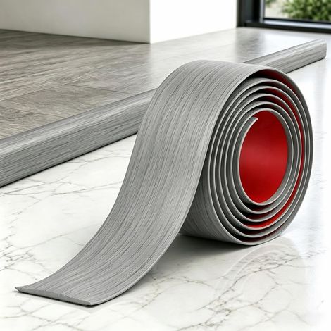 Adhesive Threshold Bar 2 cm x 150 cm Flexible PVC Grey Wood Pattern Cut to Size Anti-Fall and Non-Slip Door Threshold Adhesive Ideal for Tiles Parquet Doors (1/5)