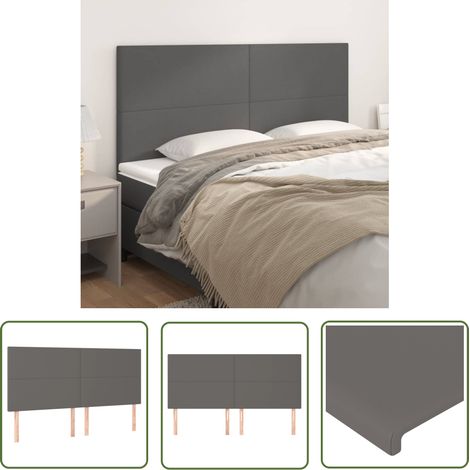The Living Store Têtes de lit 4 pcs Gris 80x5x78/88 cm Similicuir - Tête De Lit - Têtière De Lit - Literie - Meuble De Chambre - Décoration Chambre (1/5)