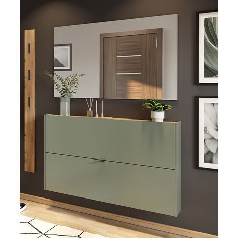 Garderobe Flurgarderobe schmal in grün mit Eiche ABERDEEN-01 modern 3-teilig mit 1 Garderobenpaneel (1/5)