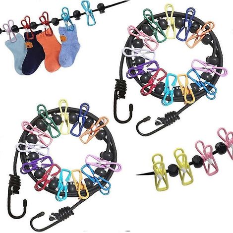 Étendoir à linge portable, lot de 2 étendoirs de voyage avec 12 pinces colorées, étendoir à linge portable et réglable pour le camping, étendoir à linge élastique et rétractable (1/5)