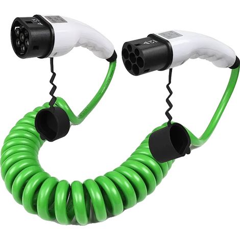 Cavo di ricarica a spirale per veicoli elettrici, lungo 5 metri, compatibile con porte di tipo 2, T2 22kW 32A trifase 5 metri (1/2)