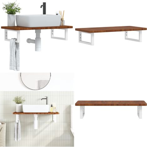 Étagère de vasque murale acier et bois de chêne massif - Étagère de lavabo - Support de vasque (1/5)