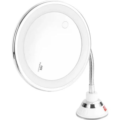 Miroir de Maquillage Flexible à Col de Cygne avec Lumière LED, Miroir Grossissant 10X, Ventouse, Lumière Diffuse Brillante et 360 Degrés (1/5)