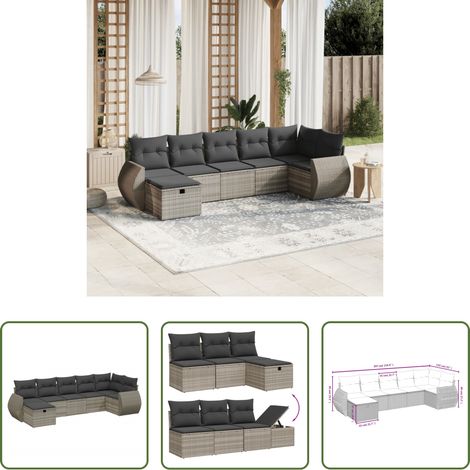 vidaXL Canapé en résine - Salon de jardin avec coussins 7 pcs gris clair résine tressée (1/5)