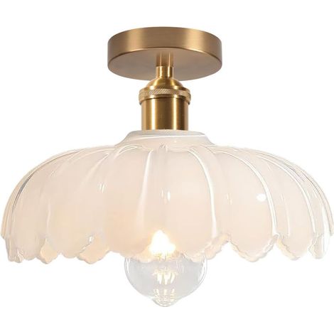 Plafonnier En Verre Lampe De Plafond En Cristal Plafonnier Rétro Lustre Moderne E27 Pour Couloir Cuisine Salle À Manger Blanc (1/5)