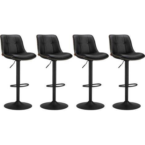 Vasagle – Tabourets de bar pivotants réglables – Lot de 4 – Hauteur assise 65-85,5 cm – Structure en acier noir – Dossier et repose-pieds confortables