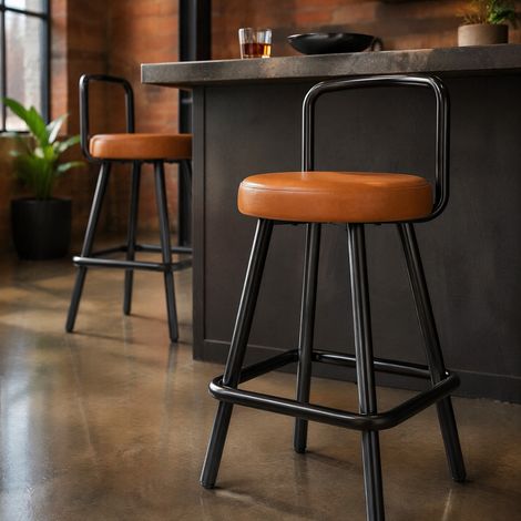 CHICFURN Pack de 2 taburetes de bar 37 x 37 x 90,5 cm marrón de PU y metal con respaldo (1/5)